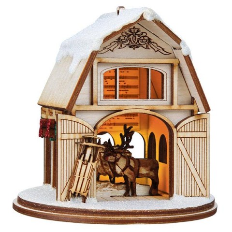 Ginger Cottages Wooden Ornament - Santa's Reindeer Barn - TEMPORARILY OUT OF STOCK